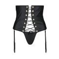 Пояс-корсет з екошкіри Passion CELINE SET with Open Bra 4XL/5XL, black, шнурівка, пажі, стрінги
