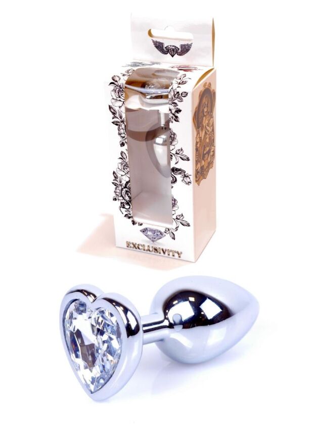 Анальна пробка - Jewellery Silver Heart Plug Clear