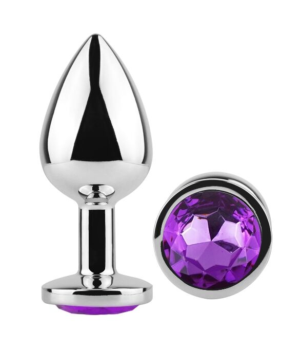 Анальная пробка с кристаллом EGZO - Silver Round Plug Purple size M