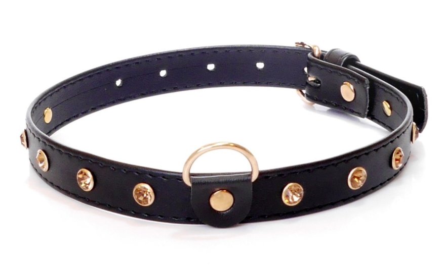 Нашийник зі штучної шкіри з кристалами Fetish Boss Series - Collar Gold Crystal, BS3300116