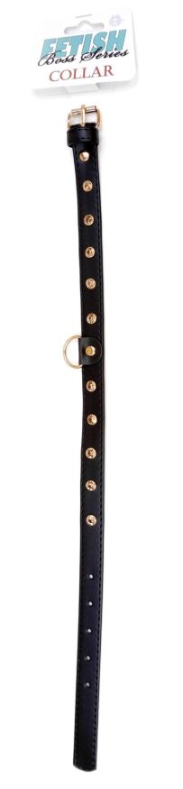 Нашийник зі штучної шкіри з кристалами Fetish Boss Series - Collar Gold Crystal, BS3300116