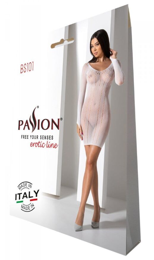 Полупрозрачное мини-платье Passion BS101 One Size, white, рукава-митенки
