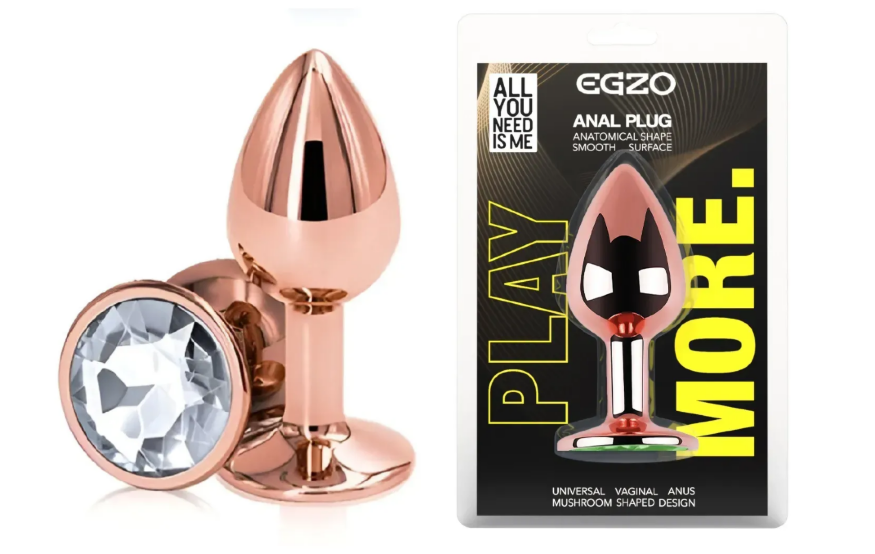 Анальная пробка с кристаллом EGZO - Rose Gold Round Plug Clear size M