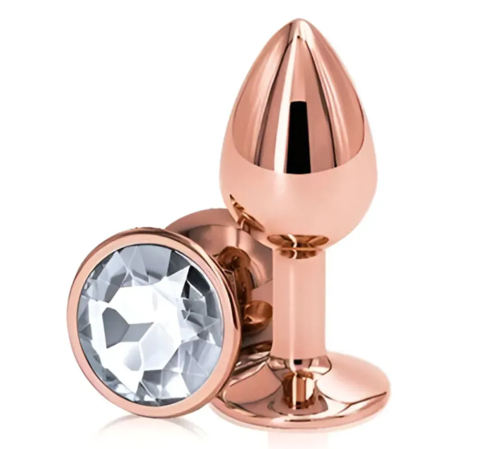 Анальная пробка с кристаллом EGZO - Rose Gold Round Plug Clear size M