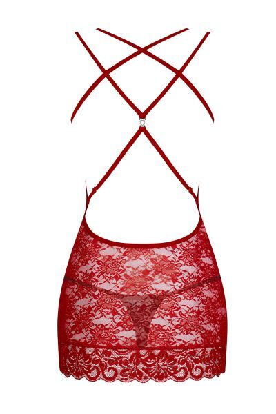 Сорочка Obsessive 860-CHE-3 chemise &amp; thong red S/M