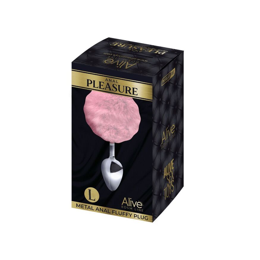 Металлическая анальная пробка Кроличий хвостик Alive Fluffy Plug L Pink (мятая упаковка!!!)