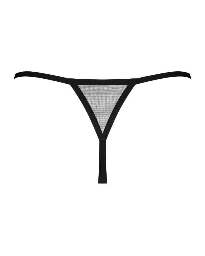 Трусики-стрінги Obsessive Novenes crotchless thong, M/L, сітка, стрепи, прикраса зі стразами, відкри