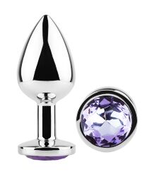 Анальная пробка с кристаллом EGZO - Silver Round Plug Amethyst size S