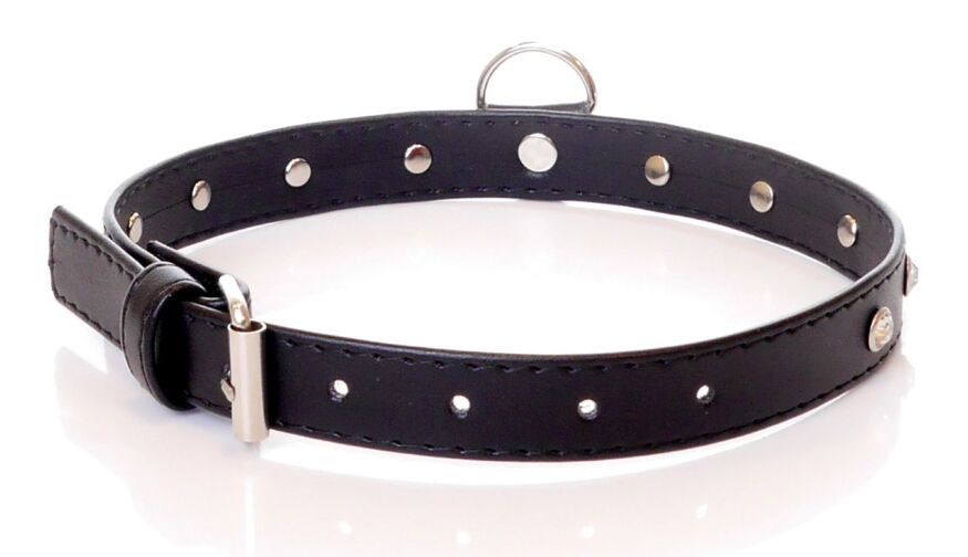 Ошейник из искуственной кожи с кристаллами Fetish Boss Series - Collar Silver Crystal, BS3300117