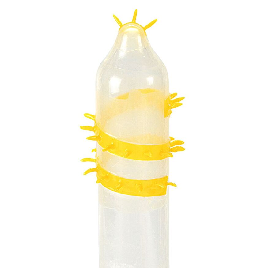 Насадка на член Recare Spike Condom Yellow (презерватив с усиками и спиралью шипов)