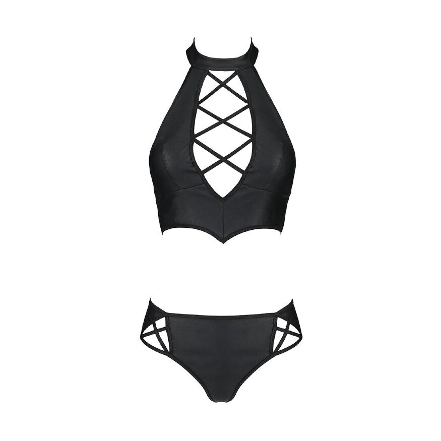 Комплект из эко-кожи: бра и трусики с имитацией шнуровки Nancy Bikini black XXL/XXXL - Passion