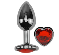 Анальная пробка с кристаллом EGZO - Dark Silver Heart Plug Red size S
