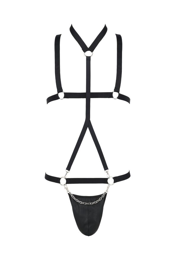 Комплект чоловічої білизни зі стреп Passion 039 SET ANDREW XXL/XXXL Black, стринги, шлейки
