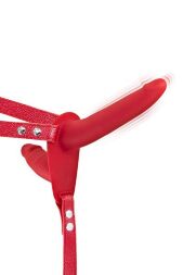 Двойной страпон с вибрацией Fetish Tentation Vibrating Strap-On with Double Dildo Red мятая упаковка