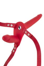 Двойной страпон с вибрацией Fetish Tentation Vibrating Strap-On with Double Dildo Red мятая упаковка
