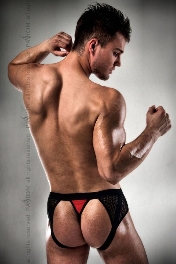 Мужские трусики с красным гульфиком Passion 007 THONG red L/XL (мятая упаковка)