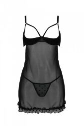 Эротический пеньюар Passion MARINA CHEMISE, XXL/XXXL, black