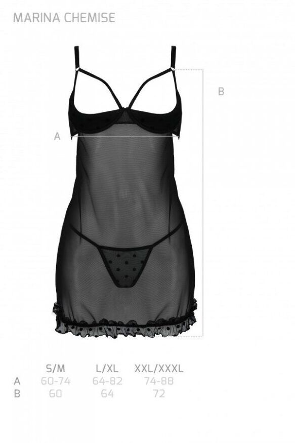 Еротичний пеньюар Passion MARINA CHEMISE, XXL/XXXL, black