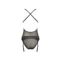 Корсет с декольте ERZA CORSET black L/XL - Passion, пажи, трусики, полупрозрачный
