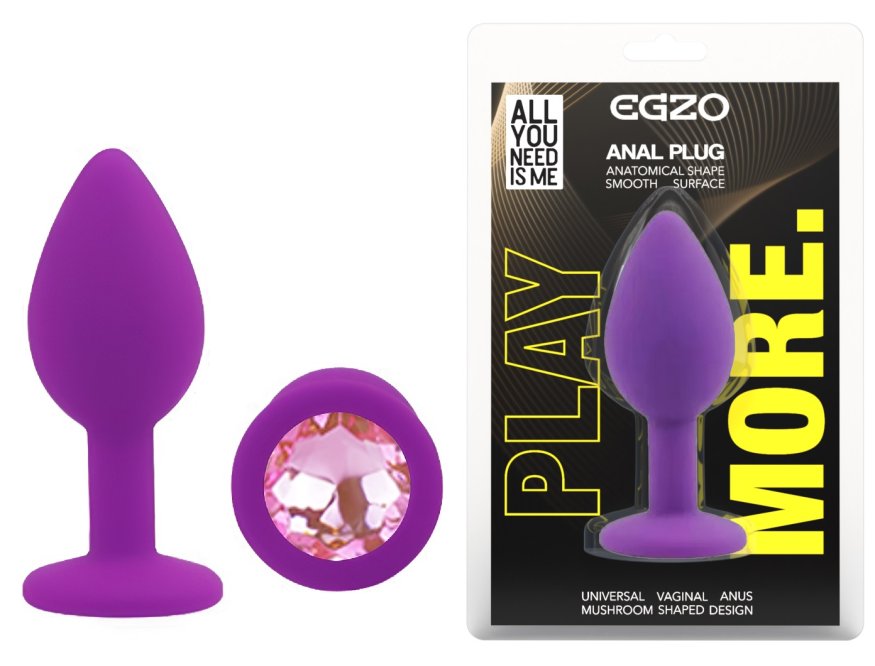 Силиконовая анальная пробка EGZO - Silicone Purple Round Plug Pink, size S