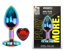 Анальная пробка с кристаллом EGZO - Multicolor Heart Plug Red size M