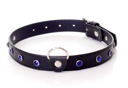 Нашийник зі штучної шкіри з кристалами Fetish Boss Series - Collar Navy Blue Crystal, BS3300118