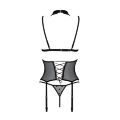 Корсет з відкритими грудьми Passion DOMINICA CORSET L/XL black, пажі для панчіх, стрінги