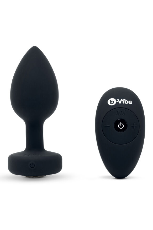 Анальная пробка с камнем с вибрацией M/L B-Vibe с дистанционным пультом управления, черная