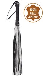 Флоггер из натуральной кожи Flirty Hard Leather - Black &amp; Silver, BG-00036