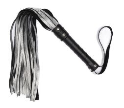 Флоггер из натуральной кожи Flirty Hard Leather - Black &amp; Silver, BG-00036