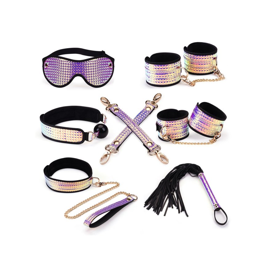 Набор Liebe Seele Pink Glossy 7pcs Bondage Kit, фиксаторы, ошейник с поводком, кляп, флоггер, маска