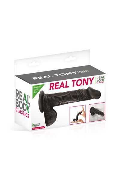 Фалоімітатор Real Body  -  Real Tony Black, TPE, діаметр 3,5 см