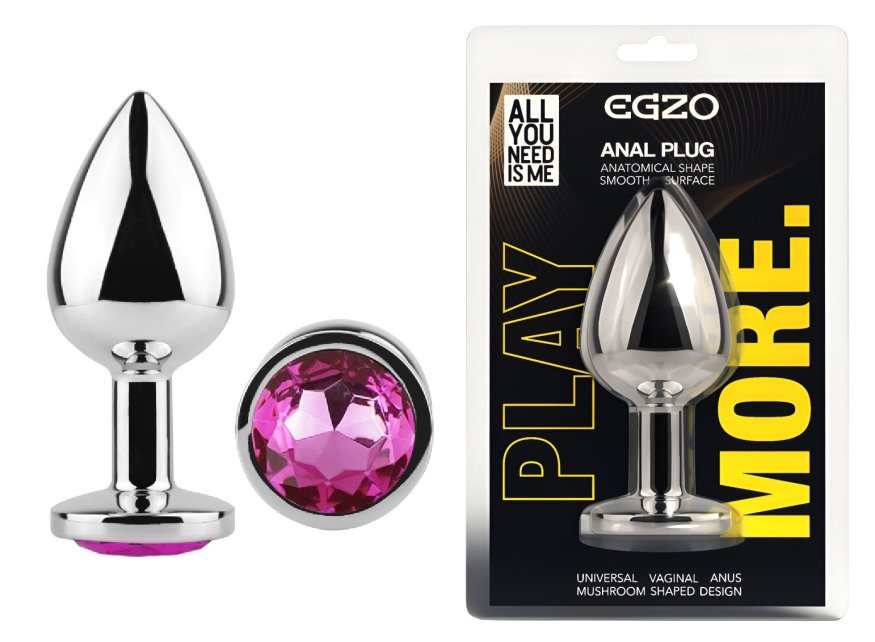 Анальная пробка с кристаллом EGZO - Silver Round Plug Rose size M