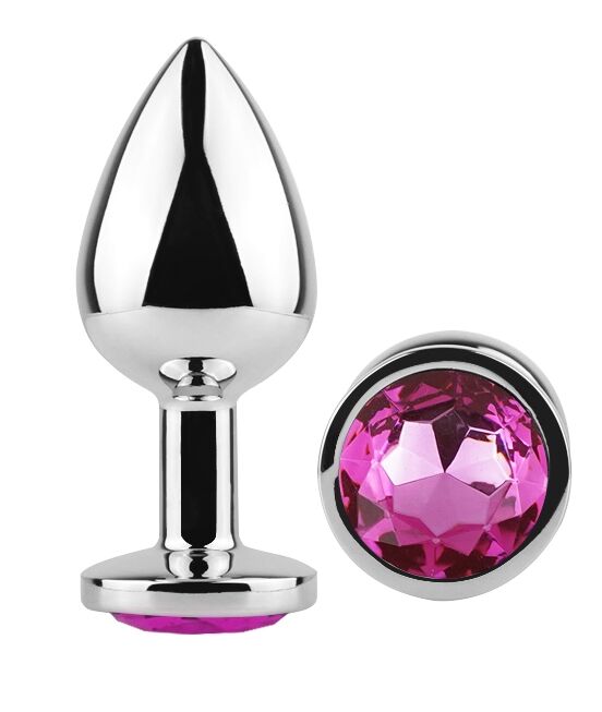Анальная пробка с кристаллом EGZO - Silver Round Plug Rose size M