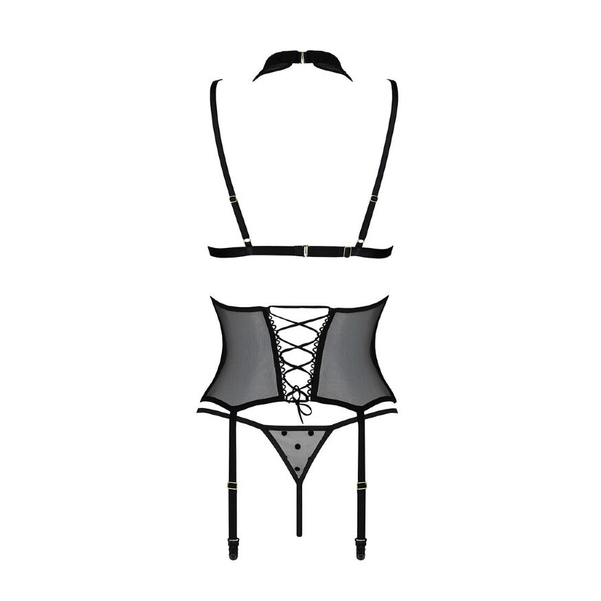 Passion Dominica Corset - эротический корсет с подвязками для чулок, S/M (чёрный)