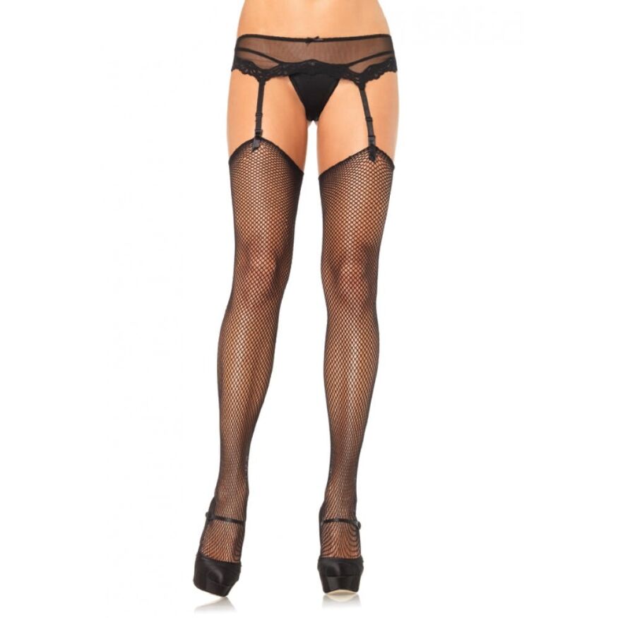 Сексуальные чулки в сетку с полупрозрачным поясом Leg Avenue черные, O/S