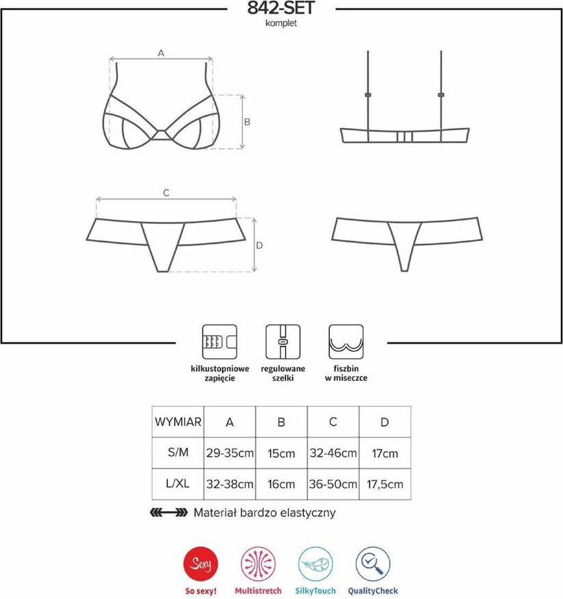 Комплект еротичної білизни Obsessive 842-SET-5 бордовий, S/M