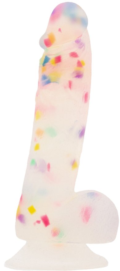 Фаллоимитатор с конфетти ADDICTION - PARTY MARTY - 7.5" - FROST &amp; CONFETTI, 19 см, силикон, вибропуля в подарок
