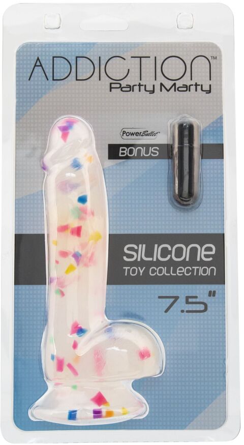 Фаллоимитатор с конфетти ADDICTION - PARTY MARTY - 7.5" - FROST &amp; CONFETTI, 19 см, силикон, вибропуля в подарок