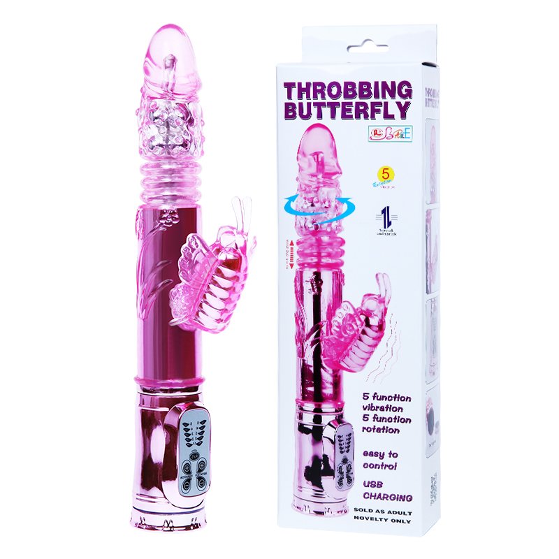 Класичний вібратор кролик з ротацією Throbbing Butterfly Rotating Vibrator Pink, 29 см