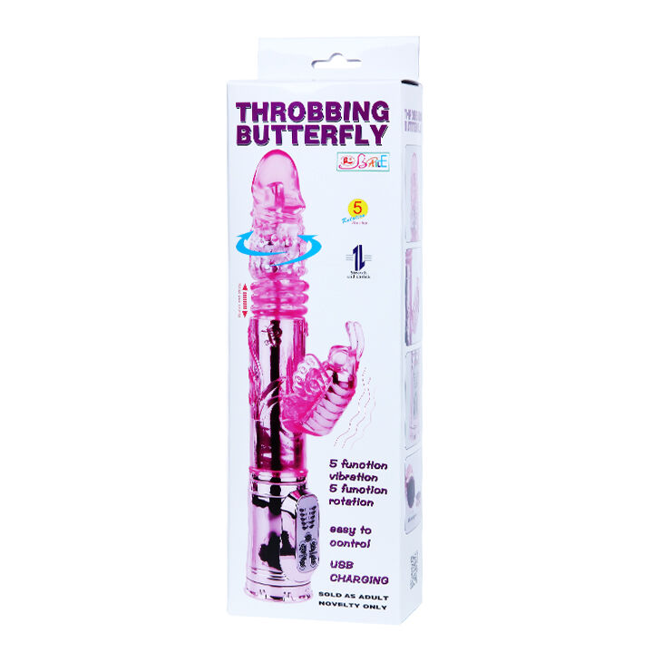 Класичний вібратор кролик з ротацією Throbbing Butterfly Rotating Vibrator Pink, 29 см