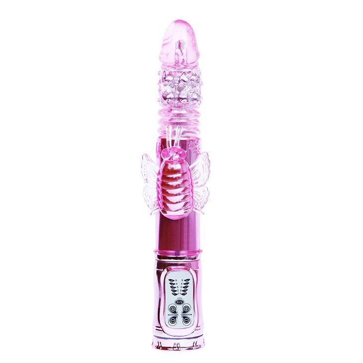 Класичний вібратор кролик з ротацією Throbbing Butterfly Rotating Vibrator Pink, 29 см