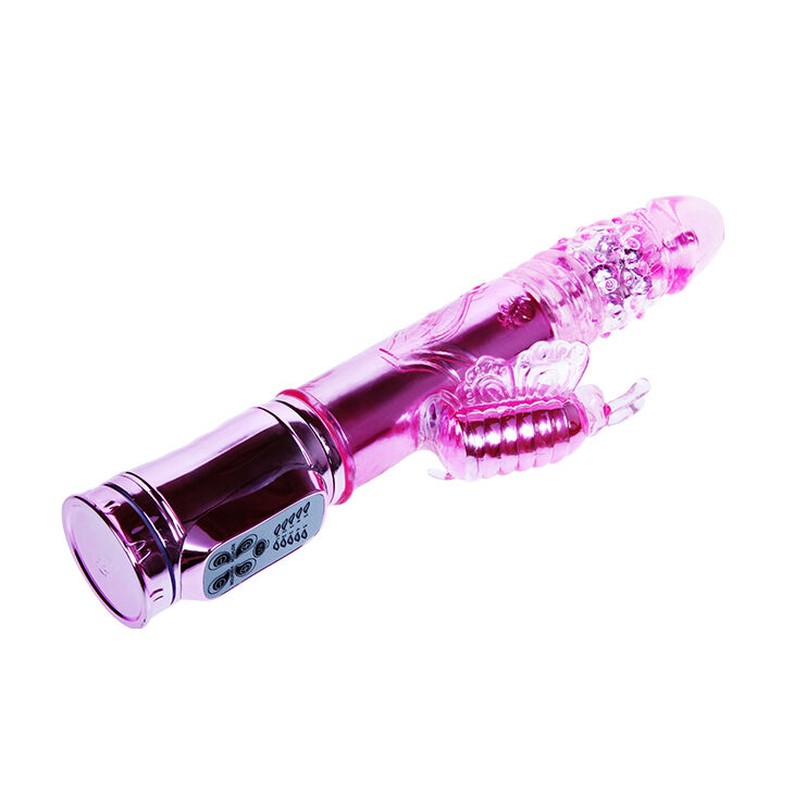 Класичний вібратор кролик з ротацією Throbbing Butterfly Rotating Vibrator Pink, 29 см