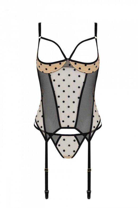 Корсет Passion MARINA CORSET, S/M, beige, з відкритими чашками