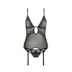 Корсет з декольте Passion ERZA CORSET XXL/XXXL, black, пажі, трусики, напівпрозорий