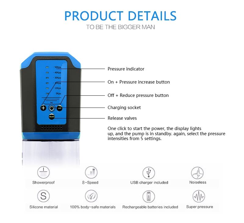 Автоматична вакуумна помпа із зарядкою від USB CANWIN Passion Pump Men BLUE - P638AU
