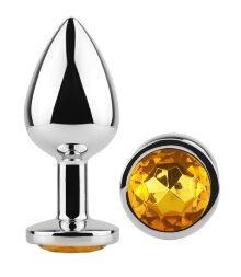 Анальная пробка с кристаллом EGZO - Silver Round Plug Yellow size M