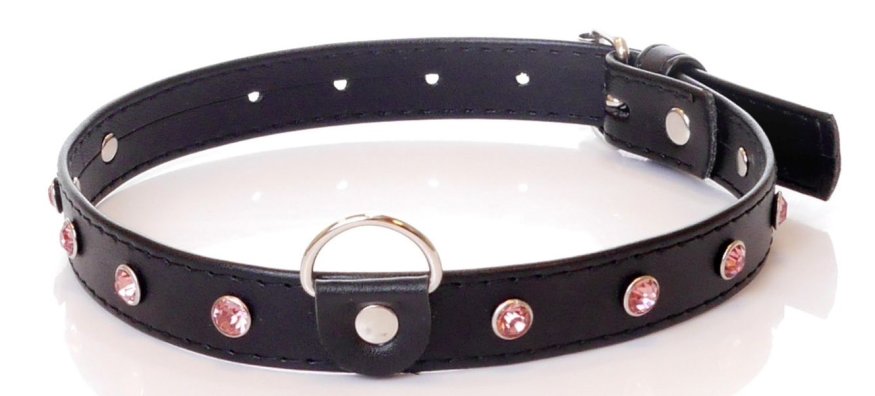 Нашийник зі штучної шкіри з кристалами Fetish Boss Series - Collar Pink Crystal, BS3300120