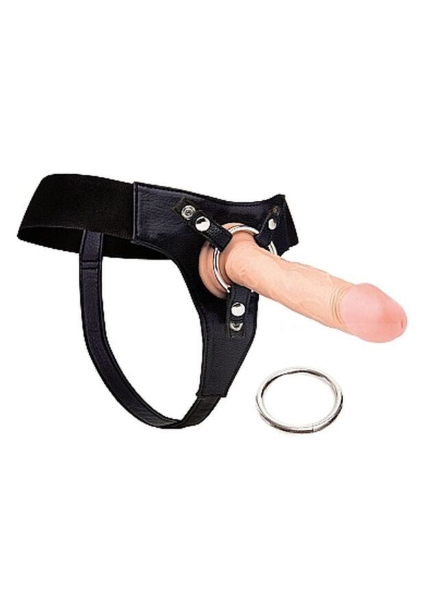Трусики для страпону Ouch!, шкіряні, чорні, One Size