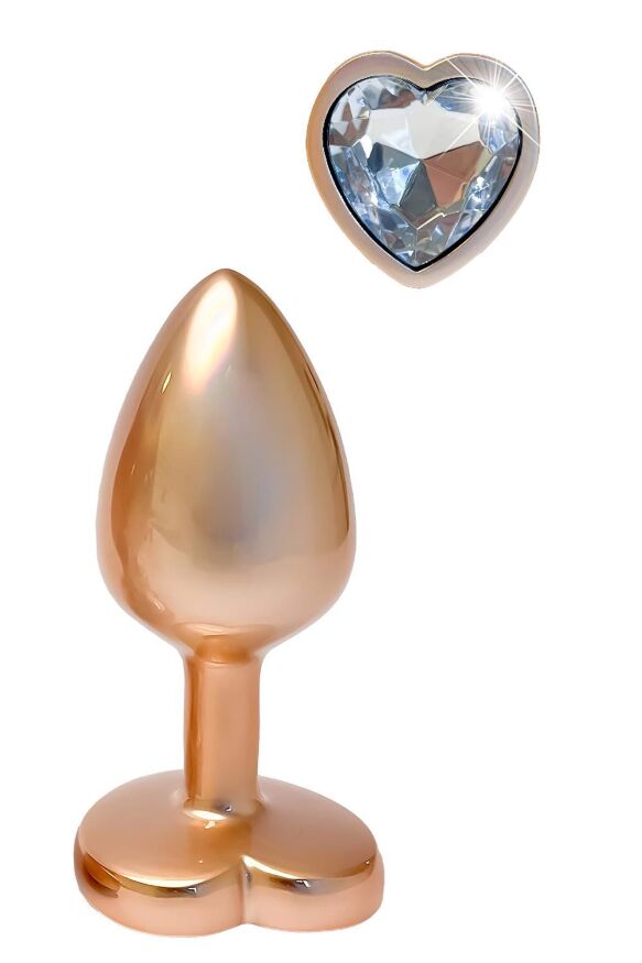 Алюминиевая анальная пробка золотистая Dream Toys Gleaming Love с декоративным белым камнем, S